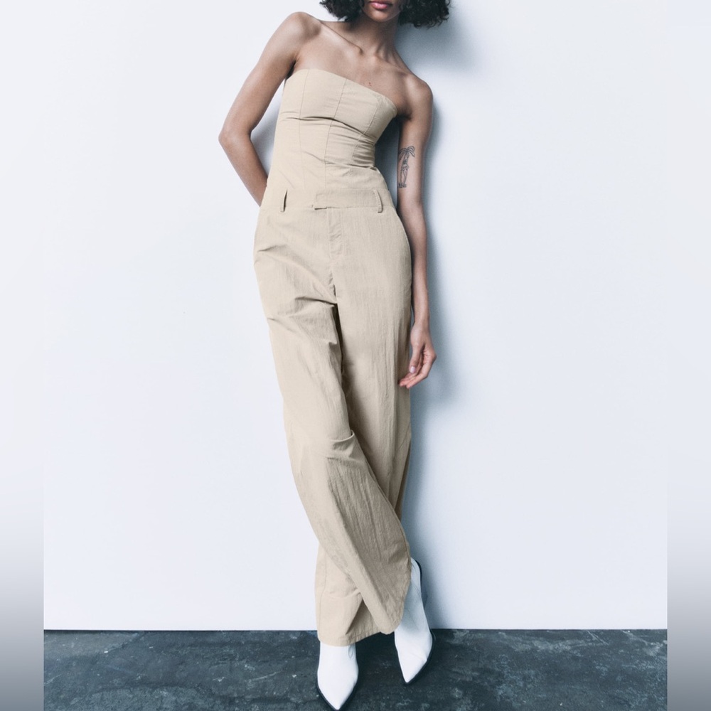 Zara Tan Strapless Jumpsuit
